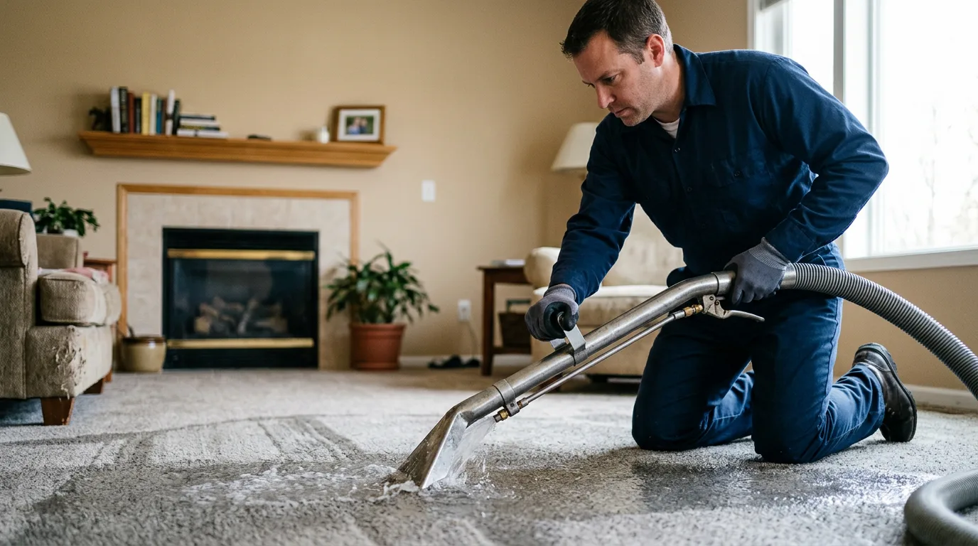 Water damage restoration technician working near Dover, MO